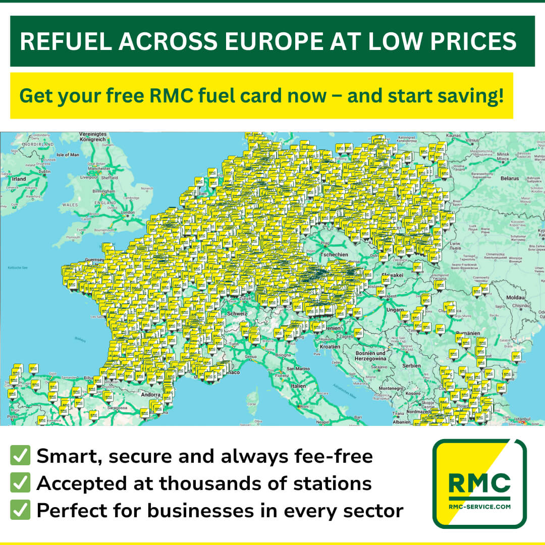 Refuel across Europe at low prices Get your free RMC fuel card now – and start saving!